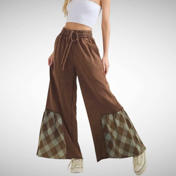 Sage + Fig Wide-Leg Contrast Pants Chocolate Brown Size L - Picture 2 of 3